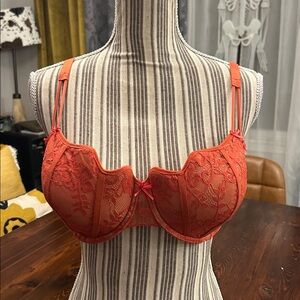 Adore Me Fiery Coral Mesh Push up Bra
